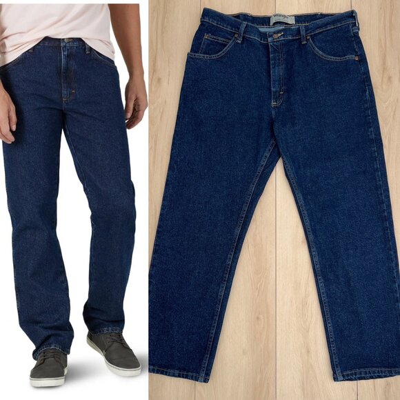Wrangler Authentics Men's Classic 5-Pocket Regular Fit Dark Wash Jeans 36x29 - Picture 1 of 14